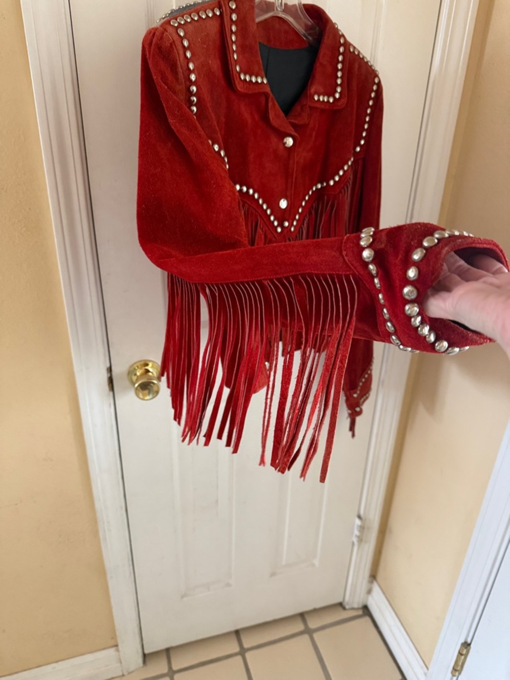 Chaser Red Suede Fringe Jacket with Stud Accents - Picture 4 of 5